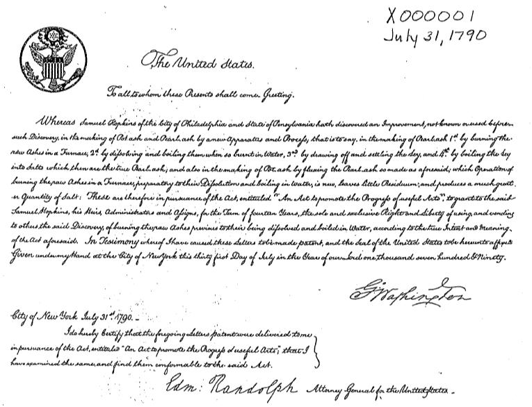 The first US patent pot ash manufacture